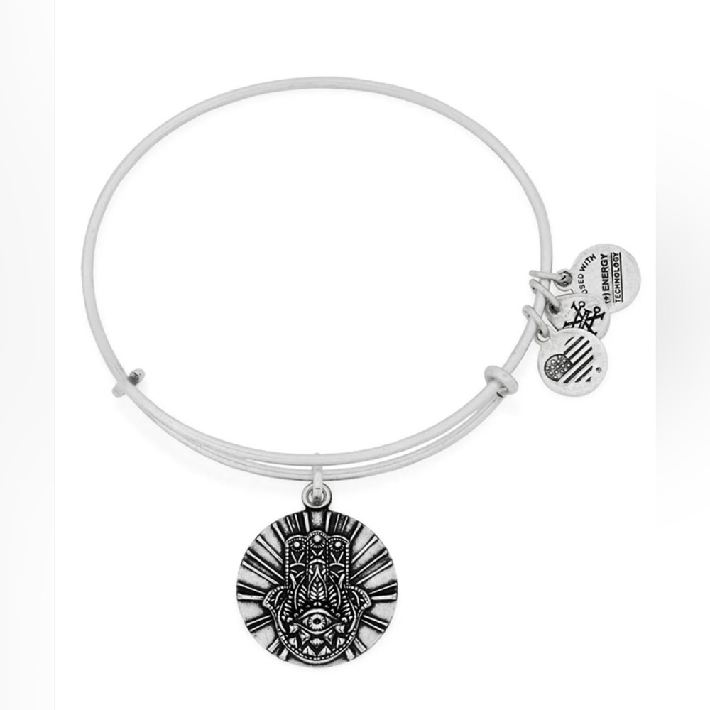 Alex and Ani Rafaelian Silver Hand of Fatima Charm Bangle Bracelet.